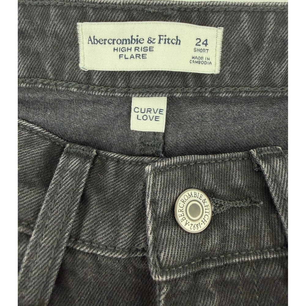 Abercrombie & Fitch Curve Love High Rise Flare Jeans Black 24 Short - Picture 4 of 9